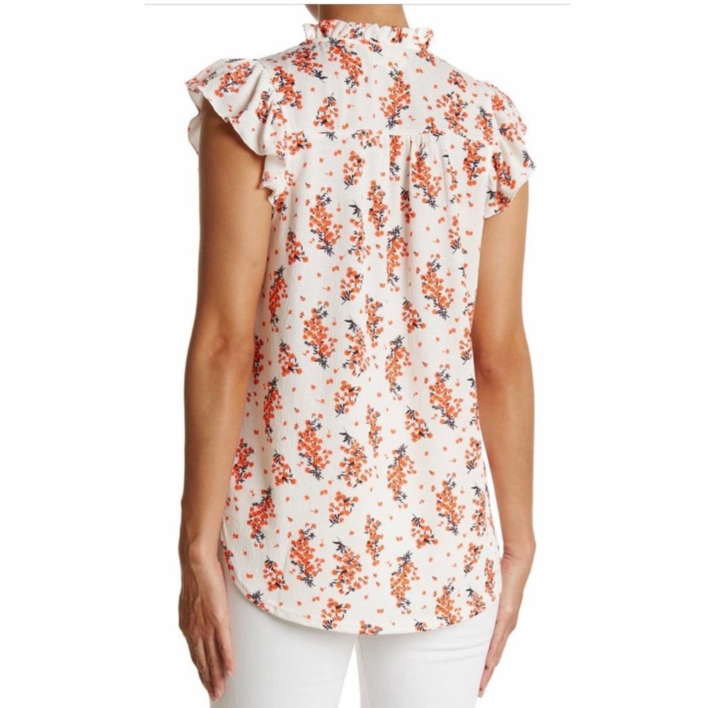 Nordstrom MELLODAY Ruffle Trim Neck Front Button Floral Print Top Size S - Picture 3 of 10